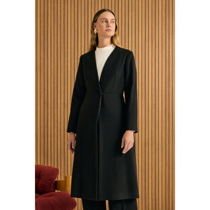 <b>Black</b> Cashmere <b>Wool</b> <b>Overcoat</b> with Belted Waist and Sleeve Details - Product Image 2