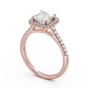 Anillos de Compromiso de Boda Personalizados de 14K Chapados en Oro IGI Certified Lab Grown Princess Cut Halo Diamond Art Deco - Product Image 4