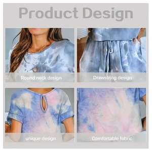 Nueva comodidad cuello redondo suelto de gran tamaño Conjunto de pijama de color para mujer pijama de Casa conjunto de 2 piezas - Product Image 5