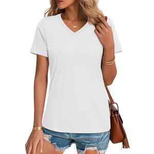 Camiseta con cuello en V para mujer de marca al por mayor, camisetas gráficas personalizadas, camisetas de verano para mujer, Camiseta básica informal - Product Image 5