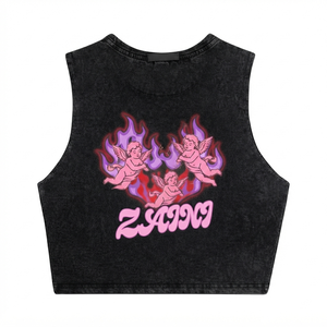 เสื้อครอปท็อปผู้หญิง พรีเมียม 220 GSM ผ้าฝ้าย 100% สีดำ ทรงเข้ารูป ระบายอากาศได้ดี ป้องกันรอยยับ พิมพ์ลายดิจิทัล แขนสั้น สำหรับฤดูร้อน - Product Image 2