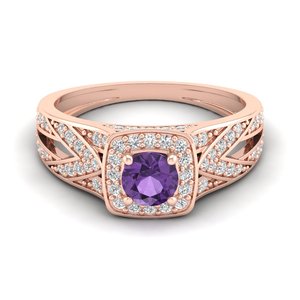 แหวนทองคำแท้ 14K 18K ทรงกลมเจียระไนแบบบริลเลียนต์ ประดับพลอยอะมีทิสต์ 0.5 กะรัต พร้อมมอยส์ซาไนต์ สำหรับผู้หญิง เครื่องประดับชั้นดี ยี่ห้อ REYES ผลิตด้วยมือ - Product Image 1