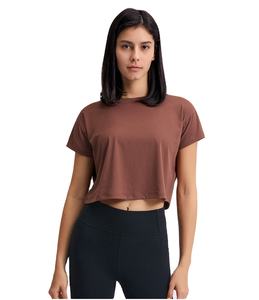 Yoga Gym Work Out Sports Mujer Casual Cuello redondo Manga corta Soild Basic Crop Top Camiseta para hombres - Product Image 5