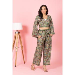 Lady's New Style 2-Piece Set Breathable Printed Chiffon Bell Sleeves <b>Top</b> Pajama Flare Sleeve Dress Knotted Silk Palazzo Women - Product Image 2
