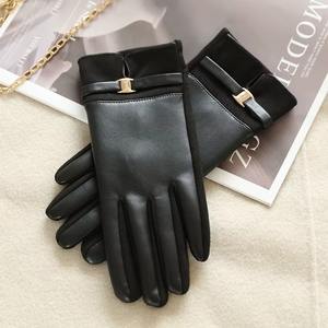 Gants en cuir suédé épais pour femmes, élégants et rétro, pour l'hiver, décontractés, pour le cyclisme, thermiques, tactiles, coupe-vent, doux - Product Image 5