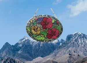 Impresión UV personalizada "tres flores de trompeta" colgante redondo tapices decoración del hogar