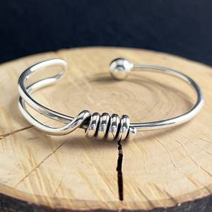 925 Sterling Silver Anti-Stress Cuff <b>Bracelet</b> Solid Double <b>Ball</b> End Knitted Bangle Gift for Fashionable Fashion Cuff <b>Bracelets</b> - Product Image 5