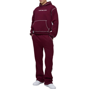 Oversized Unisex Streetwear <b>Tracksuit</b> Custom High Quality Solid Hooded 100% Cotton Quick Dry Hoodies Sweatpants Set Front Logo - Product Image 2