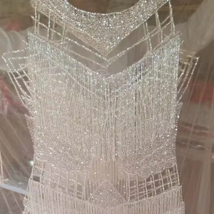 Tissu perlé de luxe de haute qualité avec Zircon fait à la main 100% Polyester meilleur prix exportation du fournisseur indien pour la fabrication de vêtements - Product Image 1