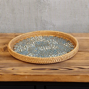Bandeja de servicio de ratán hecha a mano de alta calidad con fondo de incrustaciones de cáscara de huevo Venta caliente al por mayor de Vietnam - Product Image 3