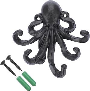 Cast Iron Octopus Coat <b>Hooks</b> Rustic Metal <b>Wall</b> Rack for <b>Key</b> Towel Bag Scarf With Screws Decorative Duty Clothe Black Hanger - Product Image 2