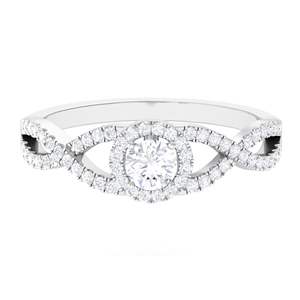 Bague de fiançailles solitaire ronde Moissanite avec halo, bague infini pour femme, argent sterling 925 - Product Image 5