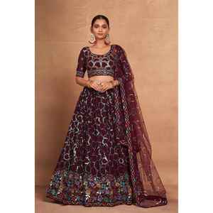 Lehnga Heavy Georgette Work Embroidery and <b>Sequins</b> Inner Inner Silk <b>Flare</b> 3.5 MTR with 2 Layers - Product Image 1