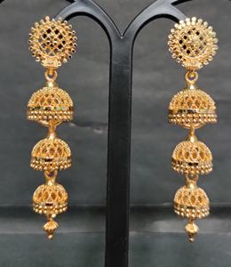 Nuevo juego de pendientes al por mayor Spot con pendientes Jhumka chapados en oro de 22CT, joyería para mujer, ropa de exportadores indios - Product Image 4