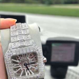 Personalized Square Antique <b>Watch</b> Iced Diamond Dial Hip Hop Style Stainless Steel Sapphire Crystal Unisex Quartz Movement Date. - Product Image 6