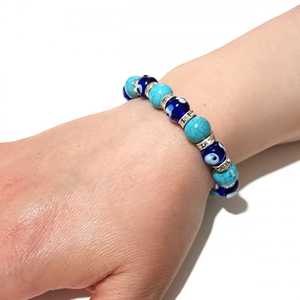 Nazar Boncuklu Turkuaz Bileklik estilo bohemio brazaletes religiosos cristianos con perla de amatista diamante principal regalo perfecto - Product Image 1