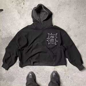 Sweat-shirts à capuche pour hommes en polyester/coton, broderie chenille, logo personnalisé, molleton épais, coupe oversize, vente en gros - Product Image 4