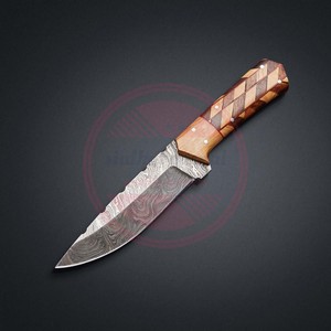 COUTEAUX SKINNER EN ACIER DAMAS \ couteaux de qualité supérieure avec manche en bois et étui en cuir - Product Image 5