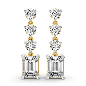 Blended Emerald Round Lab Grown <b>Diamond</b> <b>Dangle</b> <b>Earrings</b> 1 Ct Tw F-G Color VS Clarity 8 <b>Diamonds</b> 14K Gold Mixed Cut Showcase - Product Image 2