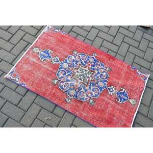 พรมตุรกี, พรมวินเทจขนาด 2.5x4.1 ฟุต, พรมขนสัตว์สีแดงไล่เฉด - Product Image 4