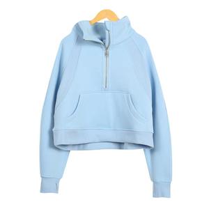 Manteau à capuche à col long en polaire à demi-fermeture éclair pour femme Vêtements de sport à manches courtes avec coupe ample et manches courtes - Product Image 3