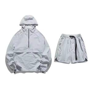 <b>Men's</b> Nylon Tracksuit Set Windbreaker <b>Zip</b> Hoodie <b>Shorts</b> Winter Plain Full Adults' Lightweight Windproof Windbreaker <b>Short</b> Set - Product Image 1