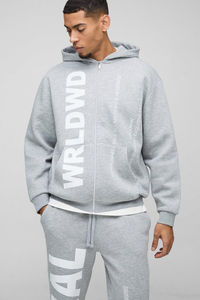 Chándal Unisex con Capucha y Cremallera, Color Gris Jaspeado, Corte Holgado, Talla Grande, 100% Algodón Transpirable, Logotipo Personalizado Impreso, Gran Venta - Product Image 6