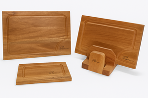 Mango Wood Square Serving Trays Set of 3 with Holders Chopping Board Stand Wall <b>Nut</b> Finish - Product Image 6