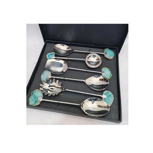 Ensemble de 6 couverts entièrement en acier inoxydable avec résine pour la maison et l'hôtel ensembles de couverts de service à salade en métal de taille personnalisée avec vernis - Product Image 1
