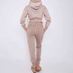 Conjunto Deportivo de Sudadera Corta y Pantalones Deportivos con Lavado Ácido para Mujer, Diseño Sólido, Invierno, Precio de Oferta, Conjuntos Deportivos Personalizados para Mujer - Product Image 5