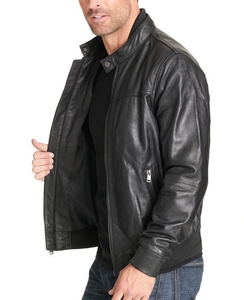 Vestes en cuir véritable de style motard classique Bomber en cuir véritable sophistiqué durable veste d'hiver confortable pour hommes - Product Image 5