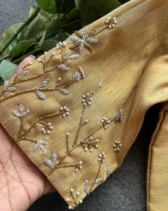 Readymade stitched Ethnic Blouse Beautiful handwork embroidery all over <b>sleeves</b> Indian <b>Bridal</b> Partywear Silk Saree matching - Product Image 5