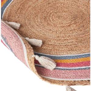 Handwoven Round Jute <b>Rug</b> for Floor Use <b>Natural</b> Fiber Bohemian Style Decorative Area <b>Rug</b> with Colorful Striped Border - Product Image 3