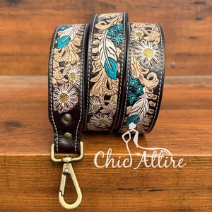 Extreme Quality Personalized Hand Tooled <b>Leather</b> Western Replacement Purse <b>Strap</b> <b>Camera</b> & Guitar <b>Strap</b> With Antique Brass Snaps - Product Image 1