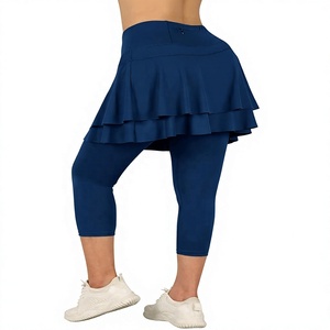 High <b>Waist</b> Navy Blue Flared Leg Yoga <b>Skirt</b> Full-Length Leggings Tummy Control Quick Dry Seamless Spandex/Cotton for Women - Product Image 2