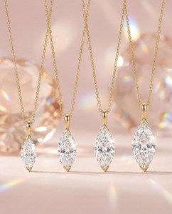 Collar con Colgante de Diamante Moissanite, Corte Marquesa, Plata 925 con Baño de Oro, Regalo de Novia para Bodas y Fiestas - Product Image 4