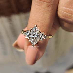 5 <b>Stone</b> Engagement <b>Ring</b> with <b>Two</b> Baguette Side Diamonds Elegant Diamond <b>Rings</b> Collection - Product Image 2