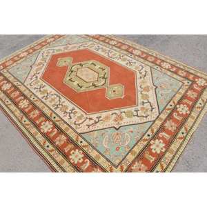 Vintage Turkish <b>Rug</b> Large Area 6.4 X 8.7ft Classic Red Green Patchwork Wool Latex 10mm <b>Abstract</b> Rectangle Hallway Room <b>Rug</b> - Product Image 4