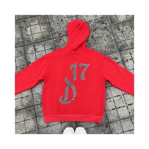 Sudadera con capucha personalizada con estampado de hojaldre French Terry Conjunto de Sudadera con capucha de gran tamaño Lavado ácido Vintage Streetwear Pullover con diamantes de imitación - Product Image 2