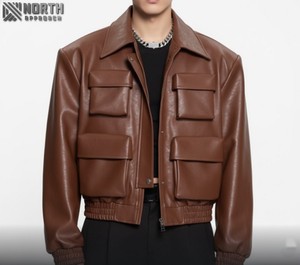 Chaqueta de invierno personalizada de alta calidad, chaqueta informal de béisbol con mangas de cuero para hombre, chaqueta Bomber personalizada - Product Image 1