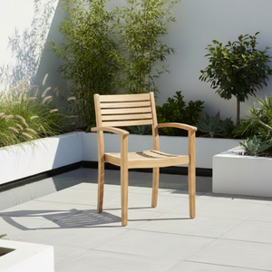 Silla de Comedor Apilable de Madera Maciza de Teca para Exteriores, Acabado en Color Madera Natural, Tela Impermeable, para Hogar, Hotel, Dormitorio, Parque - Product Image 2