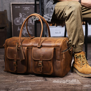 Genuine Leather Foldable Weekender <b>Duffel</b> <b>Bag</b> with Zipper Closure Large Capacity Portable Design for Travel - Product Image 3