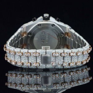 Montre de luxe pour homme en acier inoxydable, mouvement japonais, diamants de laboratoire, entièrement sertie, affichage analogique, résistante à l'eau - Product Image 2