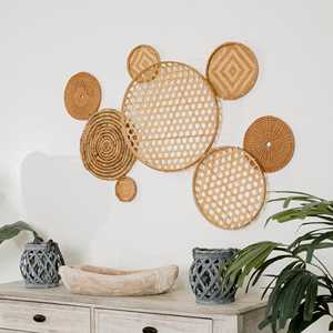 Elegante juego de 8 cestas de pared de algas marinas de bambú de ratán Acentos de pared elegantes - Product Image 2