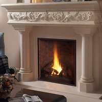 Chimenea de Pared Estilo Art Deco en Piedra Beige, Ecológica, Hecha a Mano, Multifuncional, Decoración para Sala de Estar Interior