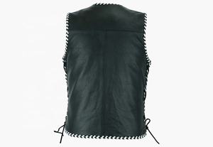 เสื้อกั๊กหนังผู้ชายแฟชั่นสีดำแบบไม่มีแขนเสื้อ  เสื้อกั๊กหนังสำหรับขี่มอเตอร์ไซค์ พร้อมสายรัดเอวปรับได้ - Product Image 3