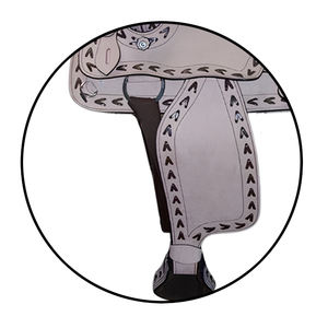 Ensemble de selle occidentale faite à la main en cuir véritable usiné comprenant une bride synthétique pour les courses de barils d'équitation - Product Image 4