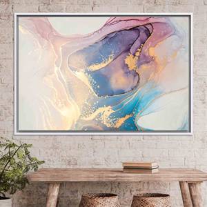 Art mural en verre marbré bleu chatoyant - Œuvre d'art imprimée sur toile, toile encadrée BLANCHE - Product Image 1