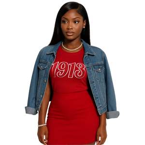 Ropa de Sororidad de Algodón Premium con Bordado Chenille Delta 1913, Ecológica, Personalizable, Rojo Orgullo, Marca Personalizada para Mujer - Product Image 1