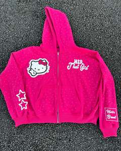 เสื้อฮู้ดผู้ชายผ้าคอตตอน100% เทอร์รี่มีซิปปักลายประดับพลอยเทียมแบบกำหนดเอง - Product Image 1